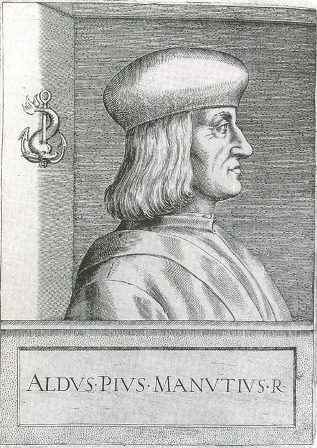 Ritratto di Aldo Manuzio, Illustrium philosophorum et sapientium effigies, 1568 (segnatura marciana: 28.D.46.2)