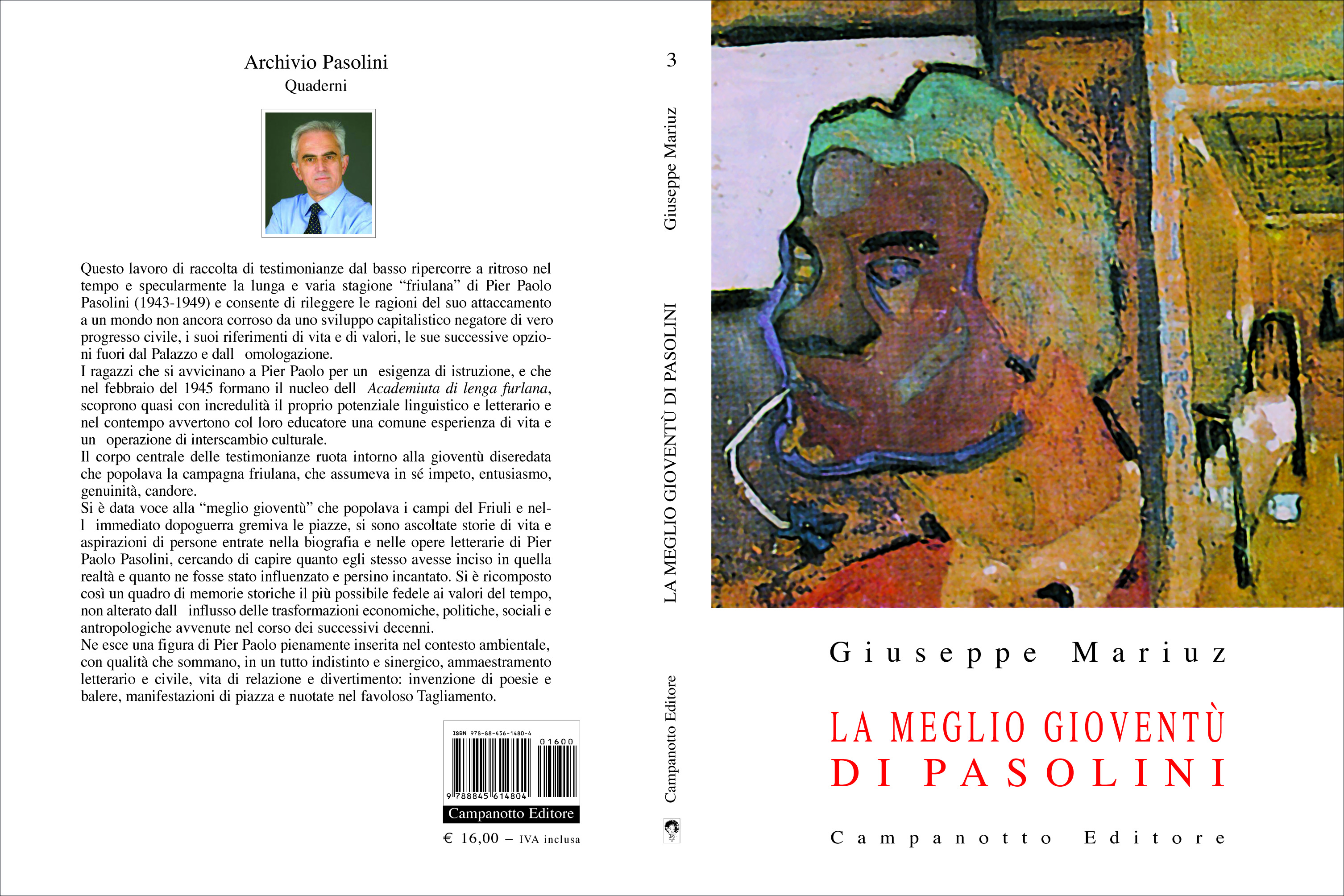 Copertina del libro di Giuseppe Mariuz, La meglio gioventù di Pasolini, Pasian di Prato (UD), Campanotto, 2015 