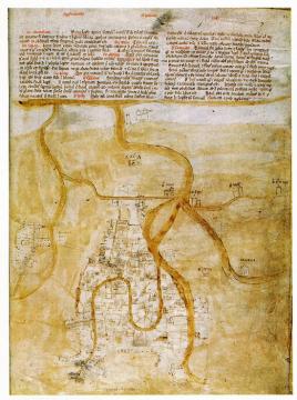 Cod. Marc. Lat. Z. 399 (=1610): Paolino Veneto, Chronologia Magna, c. 7r: Pianta di Venezia. 